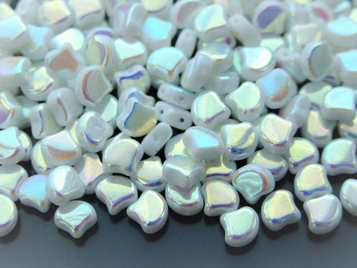 10g Matubo Ginko Duo Czech Seed Beads 7.5x7.5mm Opaque White Double Sided AB Beadacious