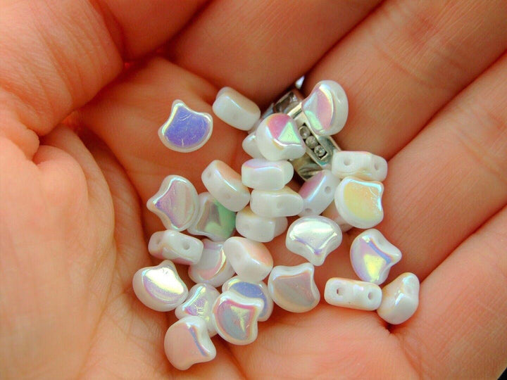 10g Matubo Ginko Duo Czech Seed Beads 7.5x7.5mm Opaque White Double Sided AB Beadacious