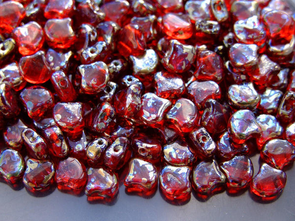 10g Matubo Ginko Duo Czech Seed Beads 7.5x7.5mm Transparent Siam Ruby Rembrandt Beadacious