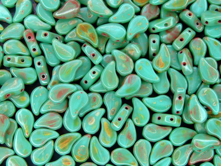 10g Matubo Paisley Duo Czech Seed Beads 5x8mm Turquoise Green Travertine Dark Beadacious