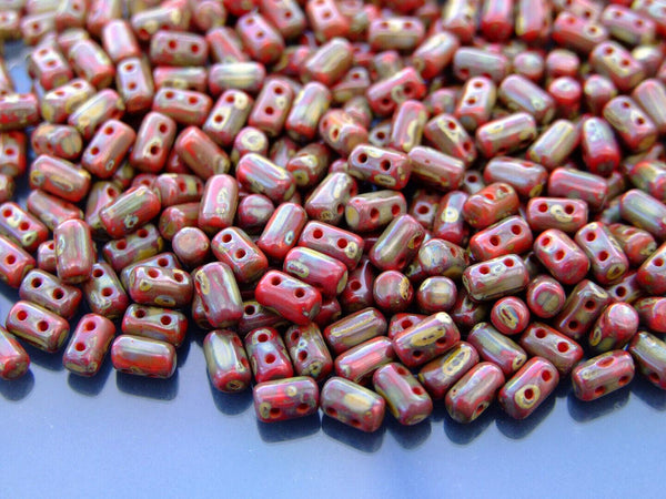 10g Matubo Rulla Czech Seed Beads 3x5mm Red Picasso Silver Beadacious