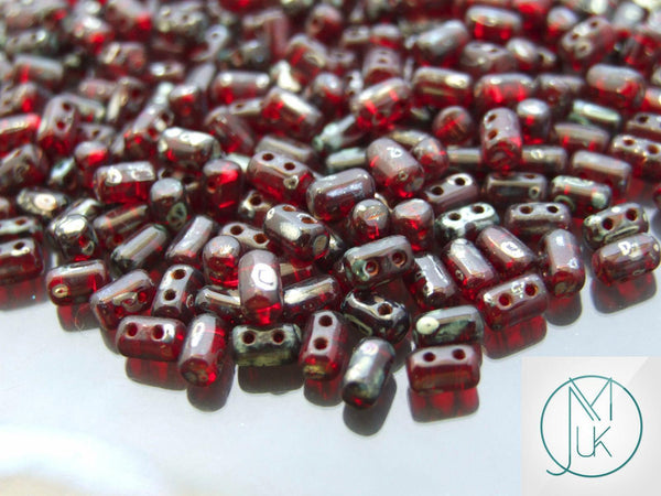 10g Matubo Rulla Czech Seed Beads 3x5mm Transparent Ruby Picasso Beadacious