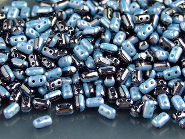 10g Matubo Rulla Duets Czech Seed Beads 3x5mm Black White Blue Luster Beadacious