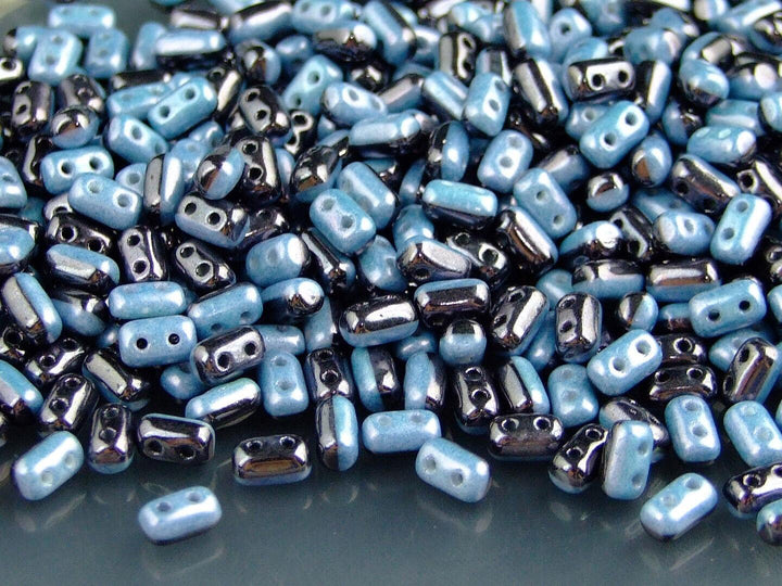 10g Matubo Rulla Duets Czech Seed Beads 3x5mm Black White Blue Luster Beadacious