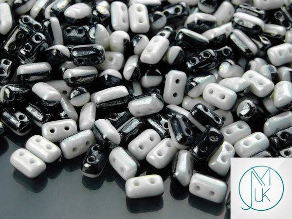 10g Matubo Rulla Duets Czech Seed Beads 3x5mm Black White Luster Beadacious