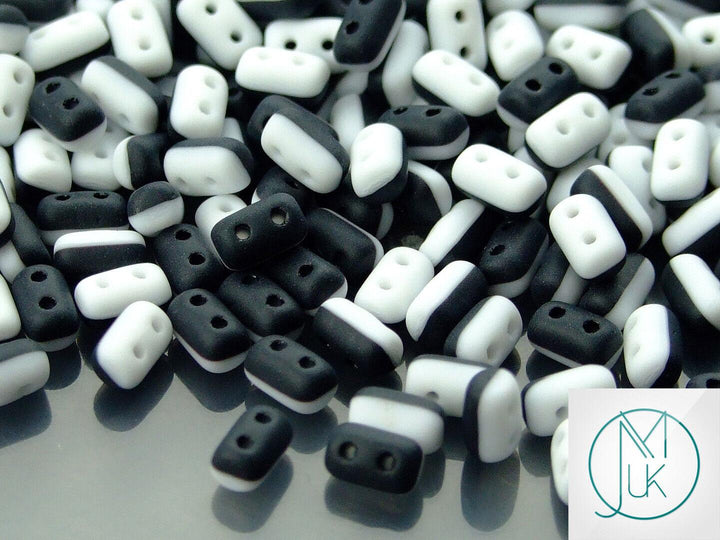 10g Matubo Rulla Duets Czech Seed Beads 3x5mm Opaque Jet Black White Matt Beadacious