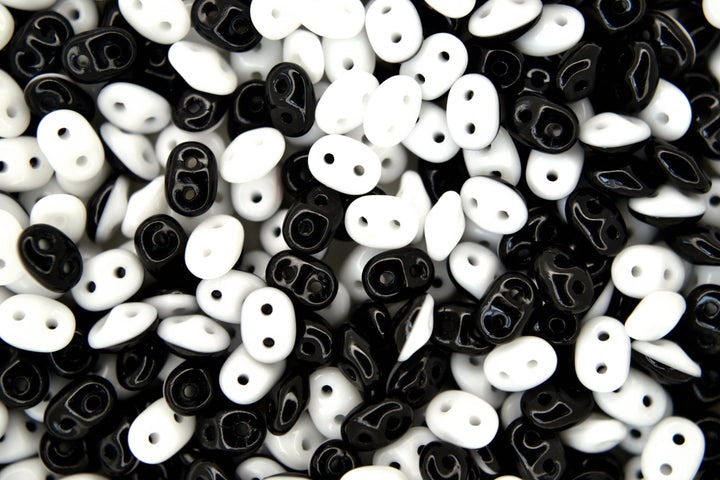 10g Matubo SuperDuo Czech Seed Beads 2.5x5mm Black and White Mix Beadacious