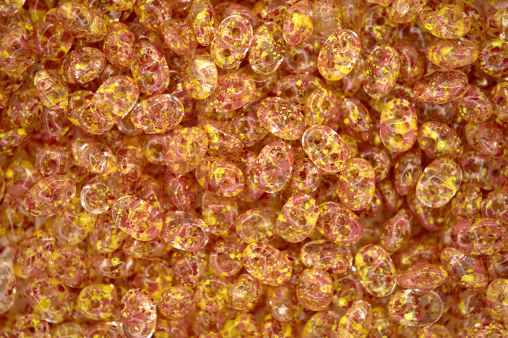 10g Matubo SuperDuo Czech Seed Beads 2.5x5mm Confetti Splash Red Yellow Beadacious