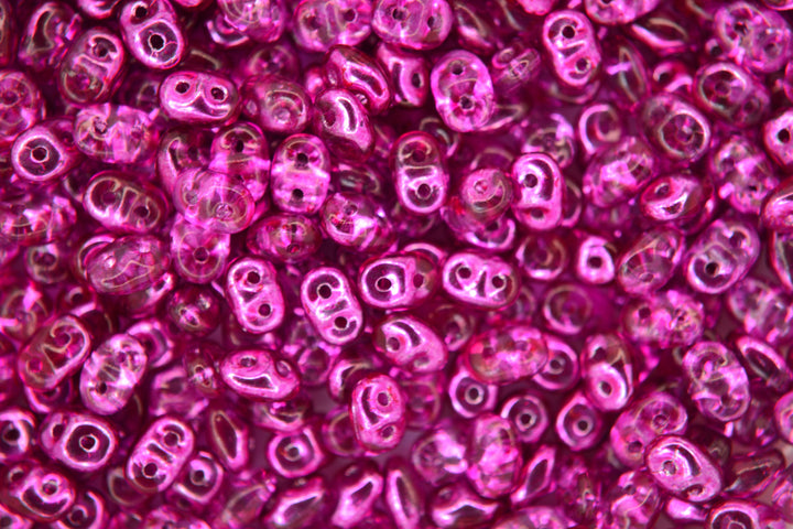 10g Matubo SuperDuo Czech Seed Beads 2.5x5mm Crystal Hot Pink Half 1/2 Metalust Beadacious