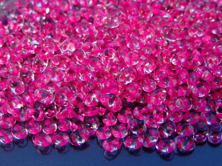 10g Matubo SuperDuo Czech Seed Beads 2.5x5mm Crystal Pink Lined Beadacious