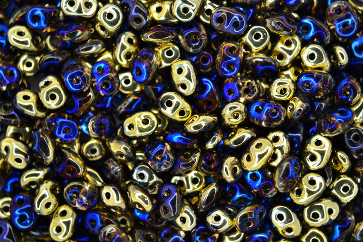 10g Matubo SuperDuo Czech Seed Beads 2.5x5mm Jet California Blue Gold Beadacious