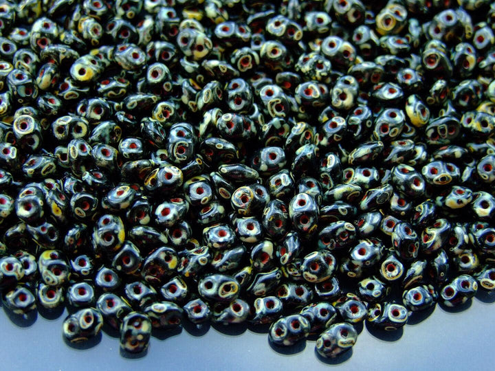 10g Matubo SuperDuo Czech Seed Beads 2.5x5mm Jet Picasso Beadacious