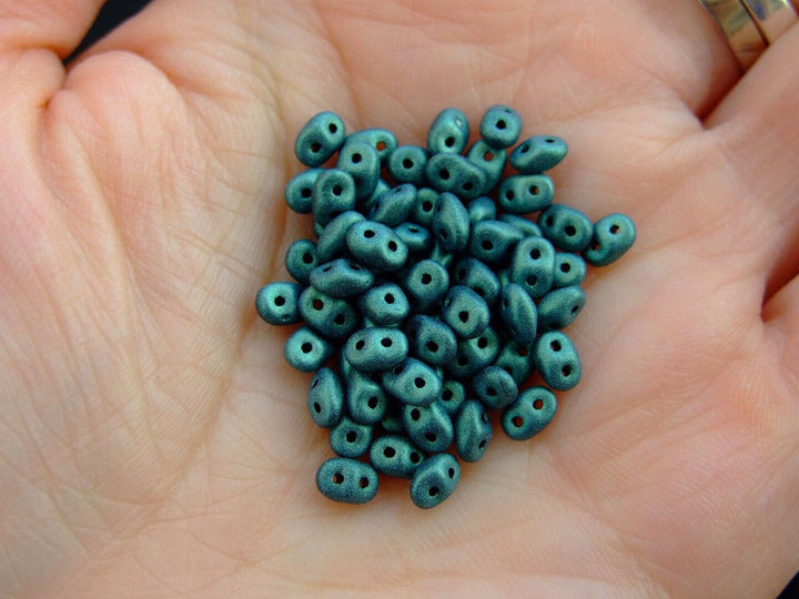 10g Matubo SuperDuo Czech Seed Beads 2.5x5mm Metallic Suede Light Green Beadacious