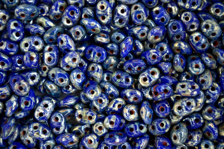 10g Matubo SuperDuo Czech Seed Beads 2.5x5mm Opaque Blue Picasso Silver Beadacious