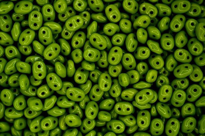 10g Matubo SuperDuo Czech Seed Beads 2.5x5mm Opaque Green Olivine Beadacious