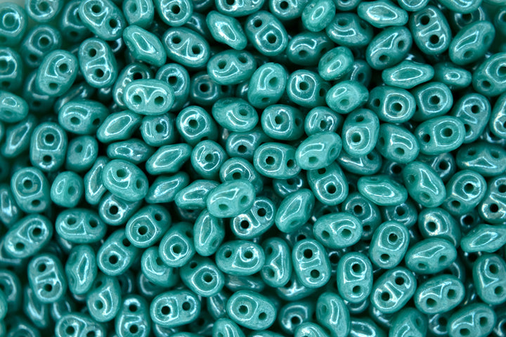 10g Matubo SuperDuo Czech Seed Beads 2.5x5mm Opaque Green Turquoise Luster Beadacious