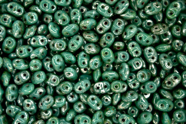 10g Matubo SuperDuo Czech Seed Beads 2.5x5mm Opaque Green Turquoise Picasso Silver Beadacious