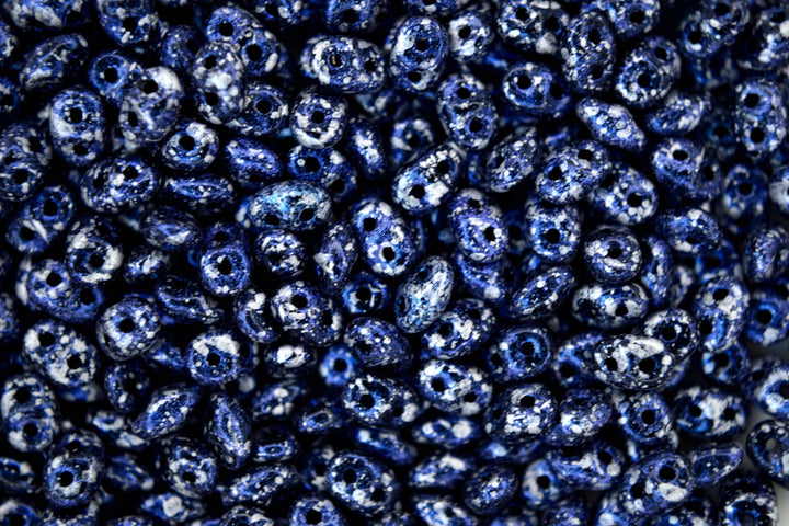 10g Matubo SuperDuo Czech Seed Beads 2.5x5mm Opaque Jet Black Tweedy Blue Beadacious