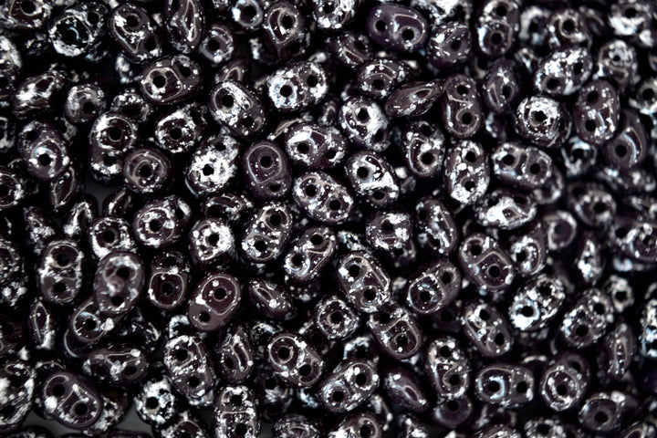 10g Matubo SuperDuo Czech Seed Beads 2.5x5mm Opaque Jet Black Tweedy Silver Beadacious