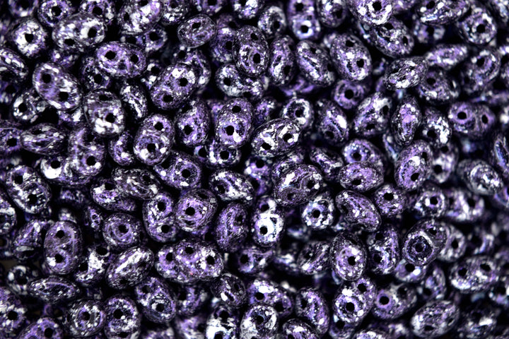 10g Matubo SuperDuo Czech Seed Beads 2.5x5mm Opaque Jet Black Tweedy Violet Beadacious