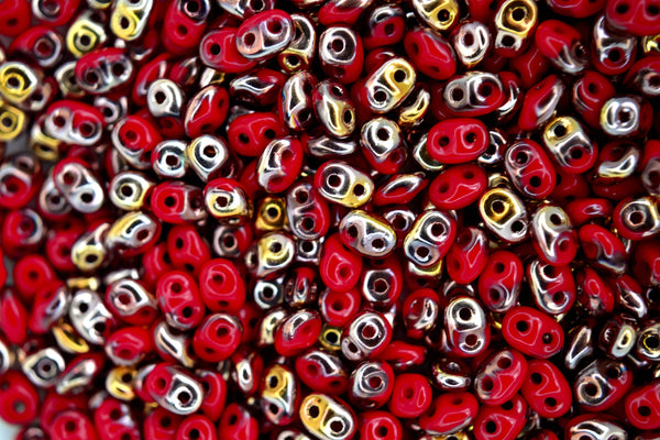 10g Matubo SuperDuo Czech Seed Beads 2.5x5mm Opaque Red Capri Gold Beadacious