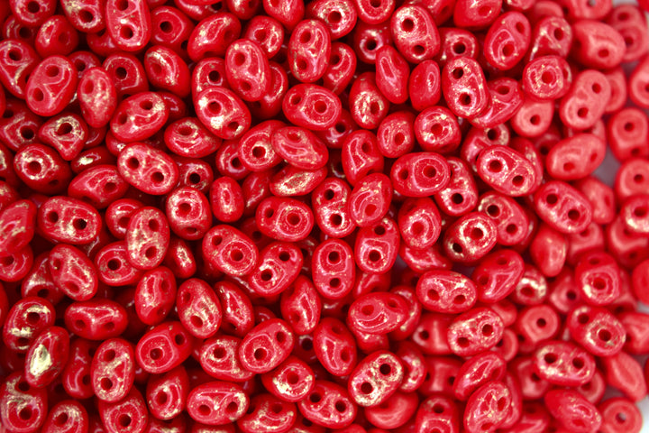 10g Matubo SuperDuo Czech Seed Beads 2.5x5mm Opaque Red Gold Marbled Beadacious