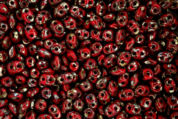 10g Matubo SuperDuo Czech Seed Beads 2.5x5mm Opaque Red Picasso Beadacious