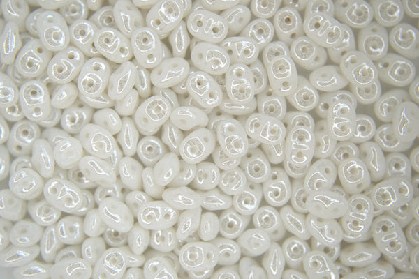 10g Matubo SuperDuo Czech Seed Beads 2.5x5mm Opaque White Luster Beadacious