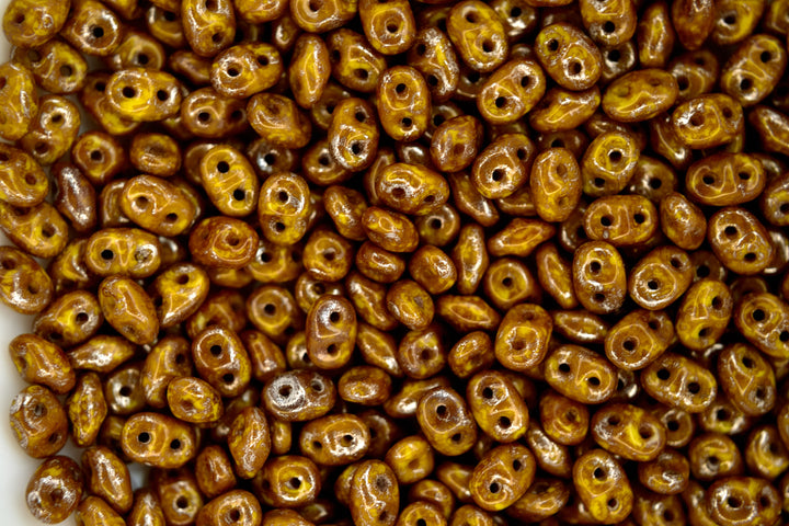 10g Matubo SuperDuo Czech Seed Beads 2.5x5mm Opaque Yellow Picasso Silver Beadacious