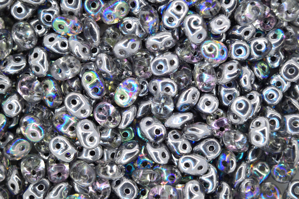 10g Matubo SuperDuo Czech Seed Beads 2.5x5mm Transparent Crystal Silver Rainbow Beadacious