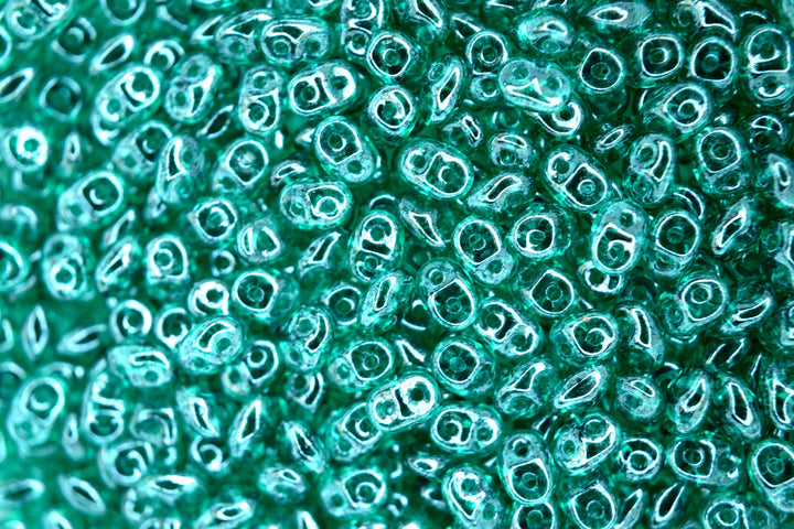 10g Matubo SuperDuo Czech Seed Beads 2.5x5mm Transparent Emerald Luster Beadacious