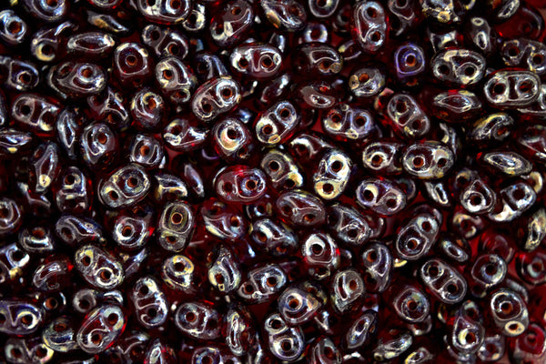 10g Matubo SuperDuo Czech Seed Beads 2.5x5mm Transparent Ruby Picasso Silver Beadacious