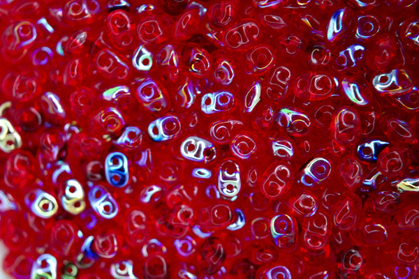 10g Matubo SuperDuo Czech Seed Beads 2.5x5mm Transparent Siam Ruby AB Beadacious