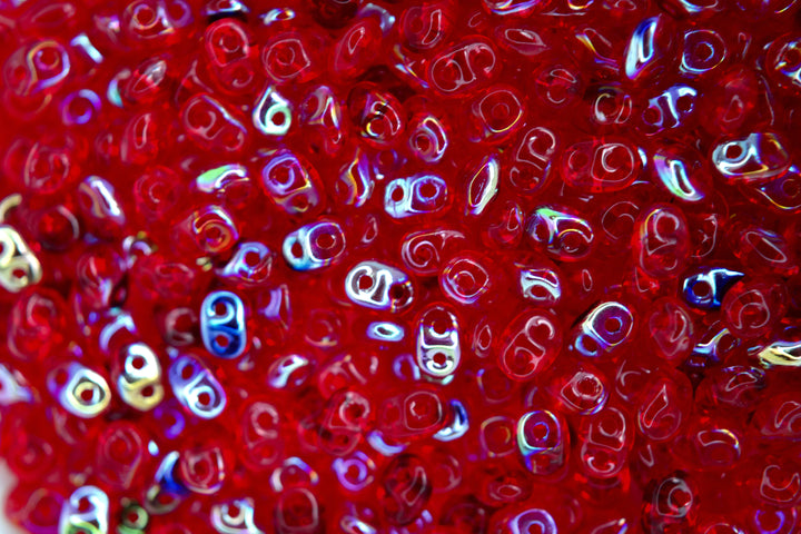 10g Matubo SuperDuo Czech Seed Beads 2.5x5mm Transparent Siam Ruby AB Beadacious