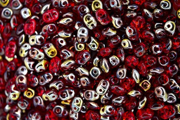 10g Matubo SuperDuo Czech Seed Beads 2.5x5mm Transparent Siam Ruby Capri Gold Beadacious