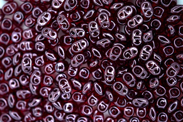 10g Matubo SuperDuo Czech Seed Beads 2.5x5mm Transparent Siam Ruby Metallic Luster Beadacious