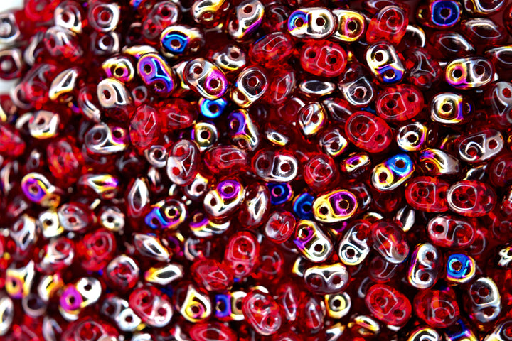 10g Matubo SuperDuo Czech Seed Beads 2.5x5mm Transparent Siam Ruby Sliperit Beadacious