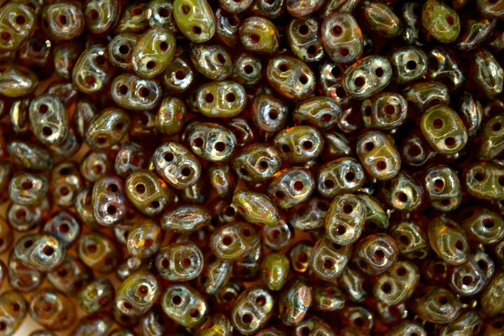 10g Matubo SuperDuo Czech Seed Beads 2.5x5mm Transparent Yellow Amber Picasso Silver Beadacious