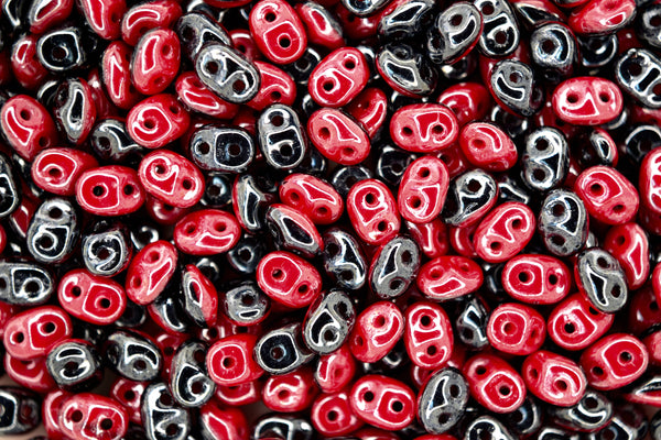 10g Matubo SuperDuo Duets Czech Seed Beads 2.5x5mm Hematite Red Luster Beadacious