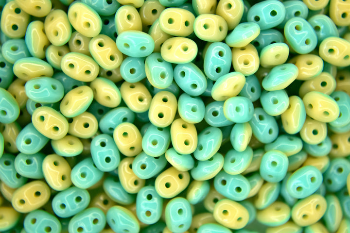 10g Matubo SuperDuo Duets Czech Seed Beads 2.5x5mm Opaque Green Turquoise Ivory Beadacious