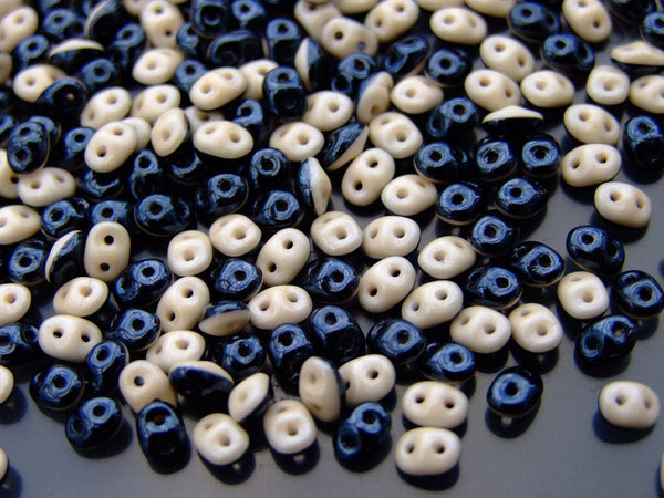 10g Matubo SuperDuo Duets Czech Seed Beads 2.5x5mm Opaque Jet Black Beige Luster Beadacious