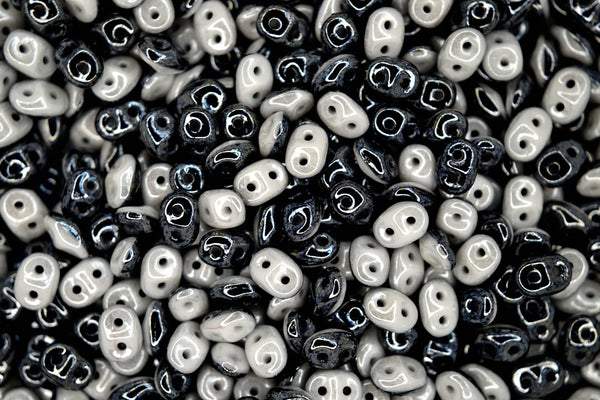 10g Matubo SuperDuo Duets Czech Seed Beads 2.5x5mm Opaque Jet Black Chalk White Luster Beadacious