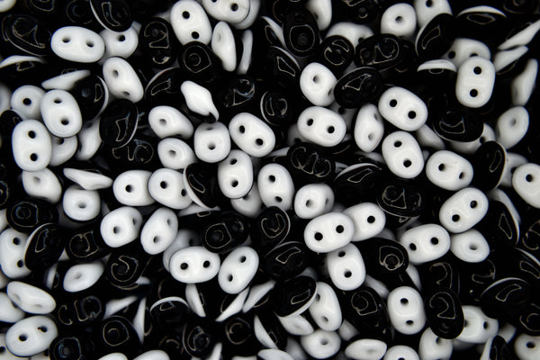 10g Matubo SuperDuo Duets Czech Seed Beads 2.5x5mm Opaque Jet Black White Beadacious