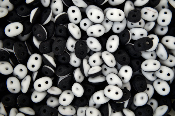 10g Matubo SuperDuo Duets Czech Seed Beads 2.5x5mm Opaque Jet Black White Matt Beadacious