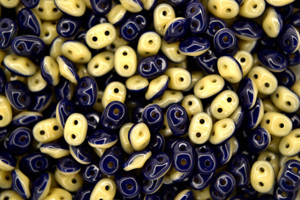 10g Matubo SuperDuo Duets Czech Seed Beads 2.5x5mm Opaque Navy Blue Ivory Beadacious