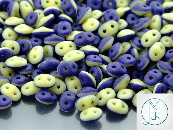 10g Matubo SuperDuo Duets Czech Seed Beads 2.5x5mm Opaque Navy Blue Ivory Matte Beadacious