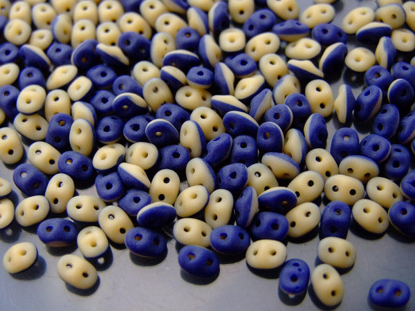 10g Matubo SuperDuo Duets Czech Seed Beads 2.5x5mm Opaque Navy Blue Ivory Matte Beadacious