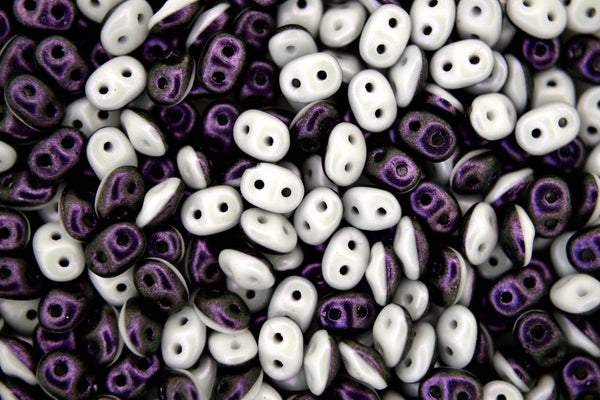 10g Matubo SuperDuo Duets Czech Seed Beads 2.5x5mm Polychrome Black Currant and Cream Beadacious