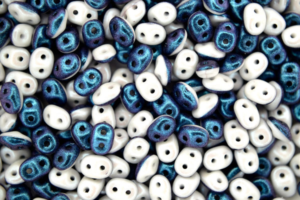 10g Matubo SuperDuo Duets Czech Seed Beads 2.5x5mm Polychrome Bluberry and Cream Beadacious