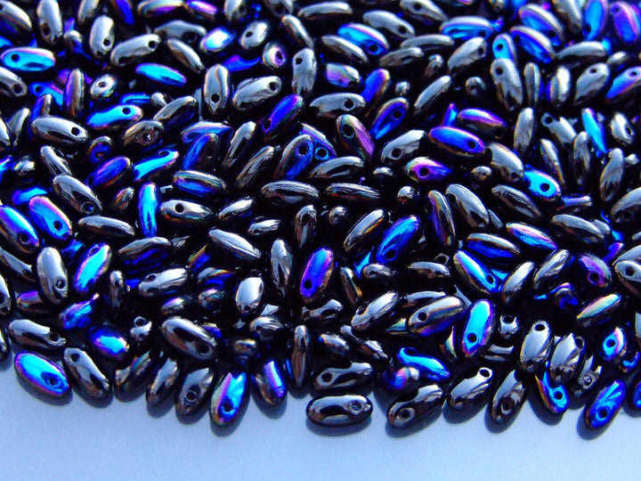 10g Rizo Czech Seed Beads 2.5x6mm Jet Azuro Beadacious